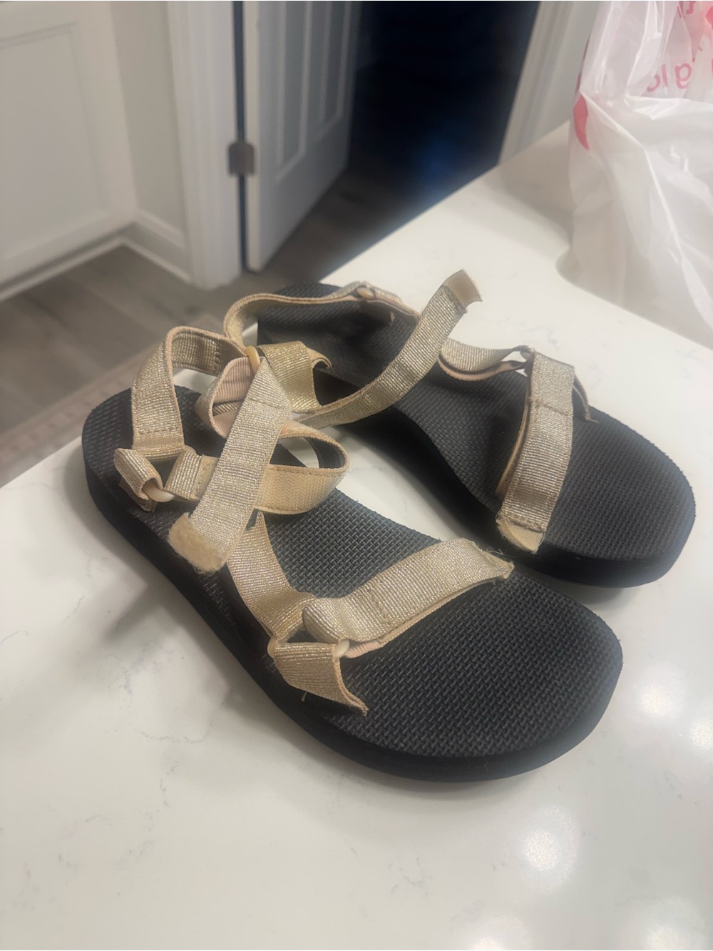 Size 9 gold sparkly teva sandals